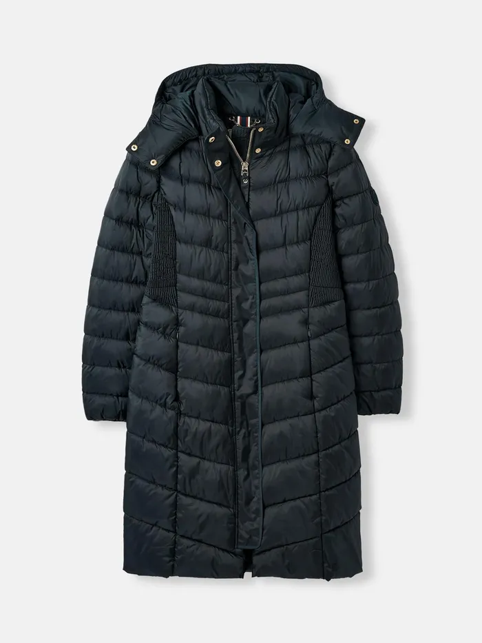 Joules Pembury 8211 Navy Blue Showerproof Long Padded Coat With Hood Women Coats and Jackets