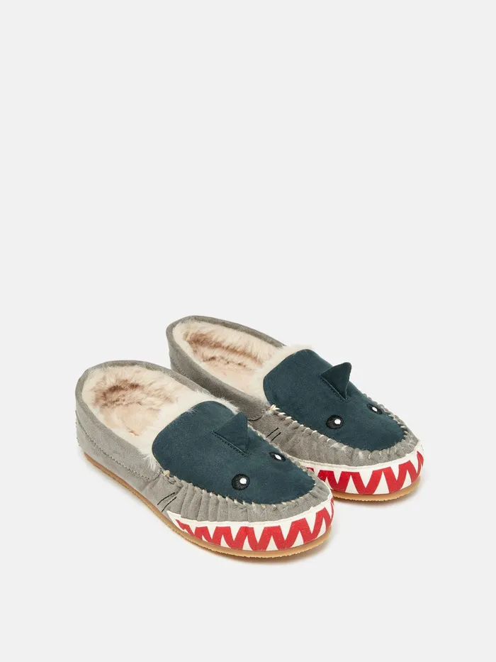 Joules Quinn 8211 Navy Shark Moccasin Slippers Boys Nightwear