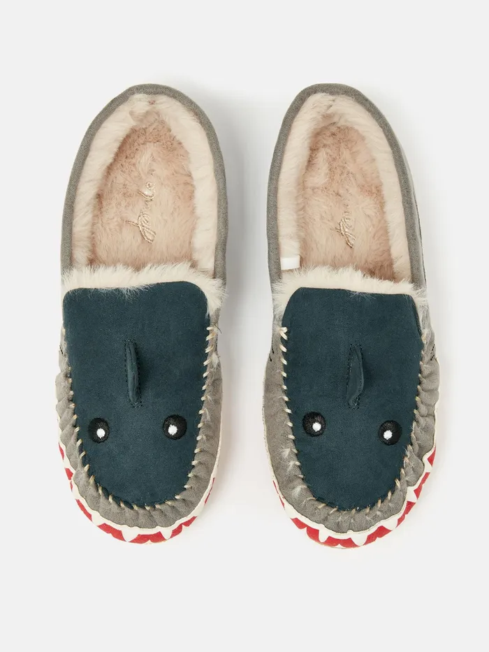 Joules Quinn 8211 Navy Shark Moccasin Slippers Boys Nightwear