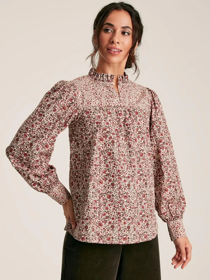 Joules Rhea 8211 CreamRed Frill Neck Blouse Women Shirts and Blouses