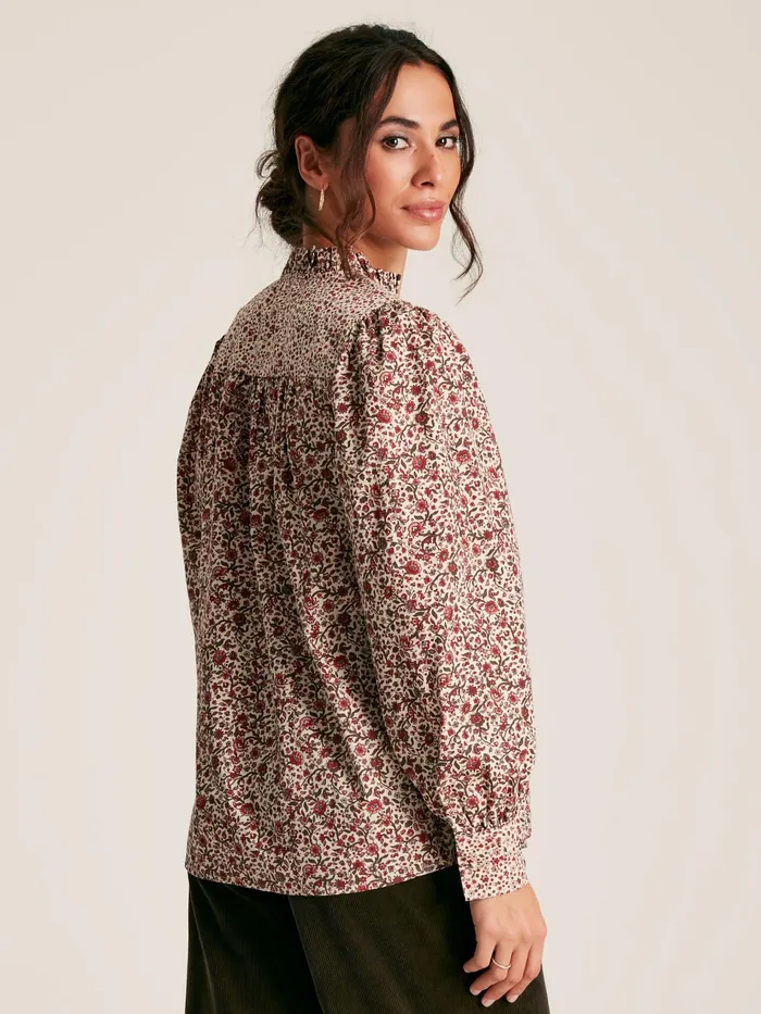 Joules Rhea 8211 CreamRed Frill Neck Blouse Women Shirts and Blouses