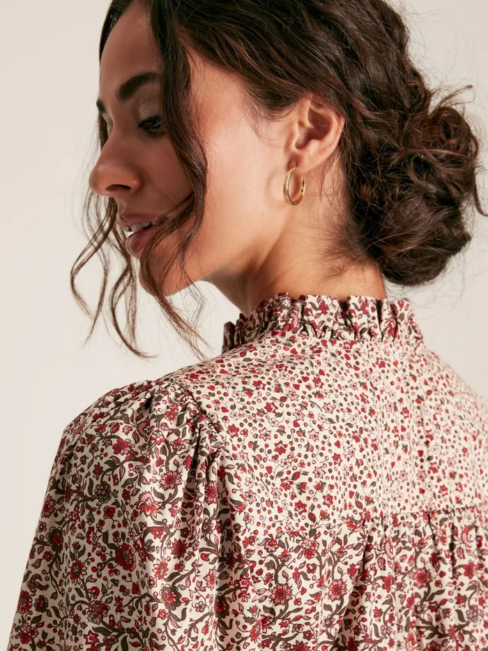 Joules Rhea 8211 CreamRed Frill Neck Blouse Women Shirts and Blouses