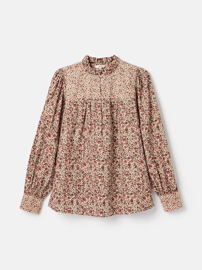 Joules Rhea 8211 CreamRed Frill Neck Blouse Women Shirts and Blouses