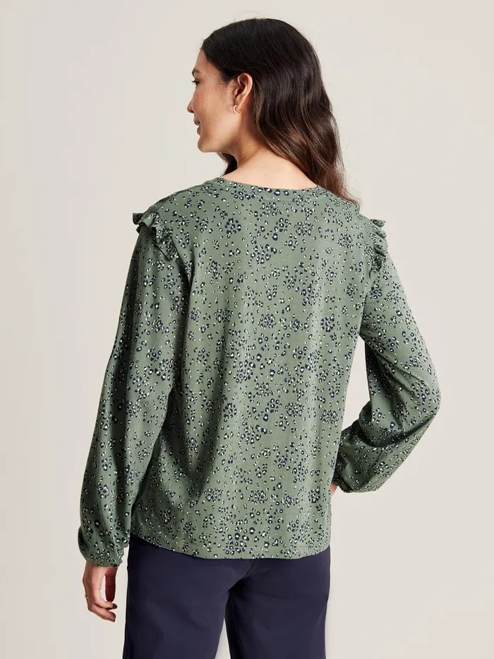 Joules Samara 8211 Green Jersey Frill Sleeve Top Women Tops