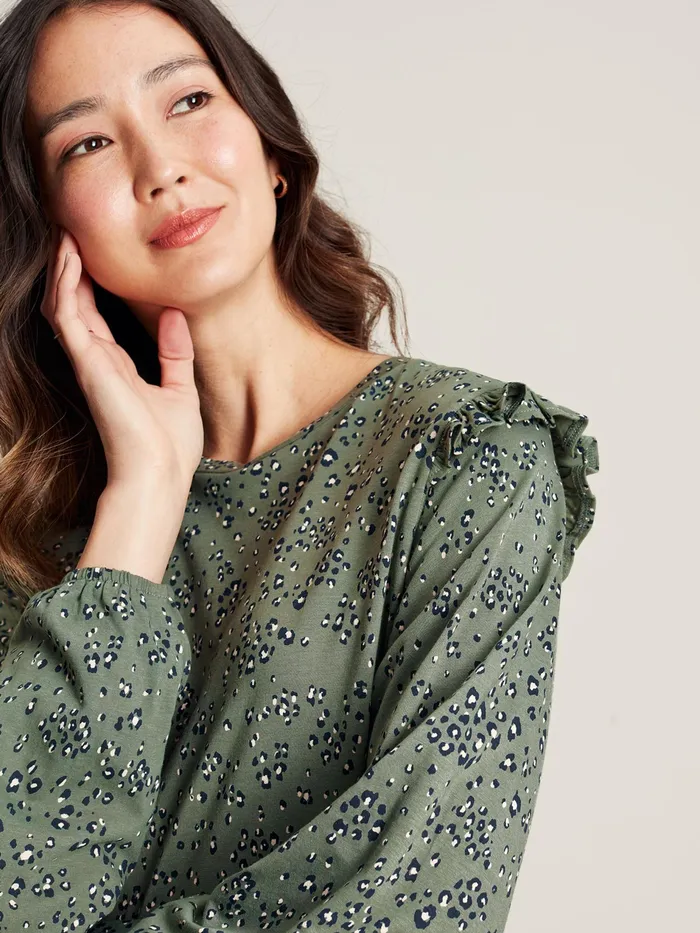 Joules Samara 8211 Green Jersey Frill Sleeve Top Women Tops