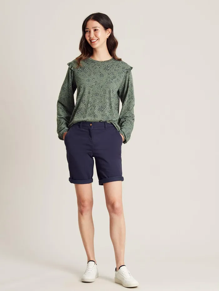 Joules Samara 8211 Green Jersey Frill Sleeve Top Women Tops