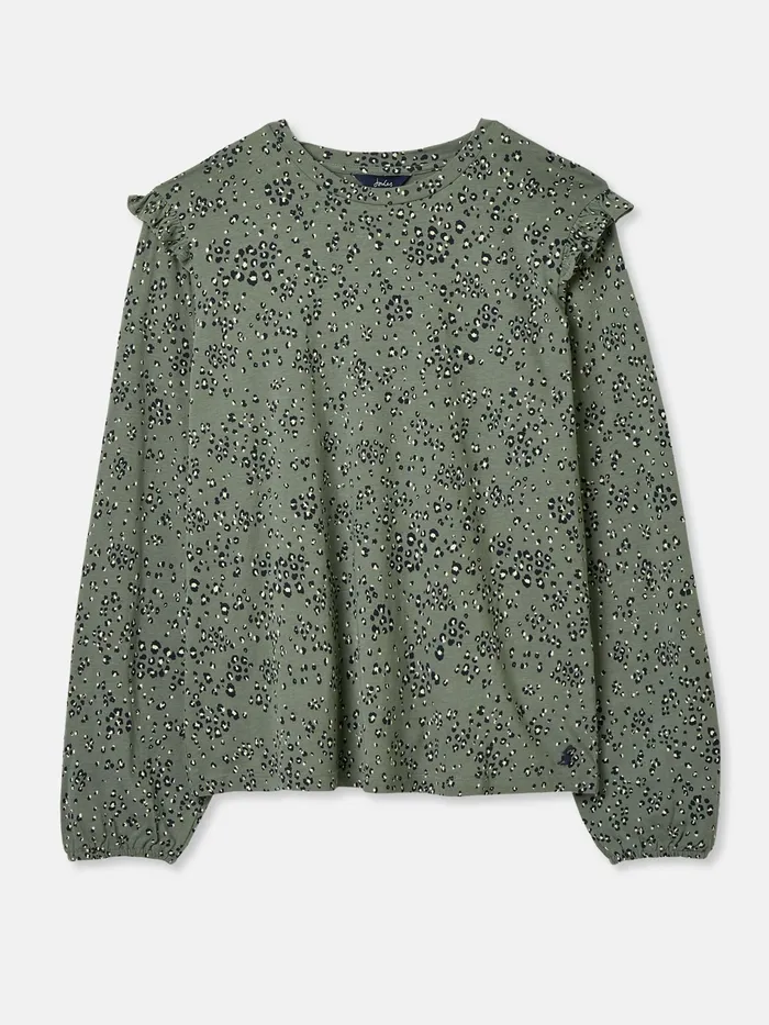 Joules Samara 8211 Green Jersey Frill Sleeve Top Women Tops