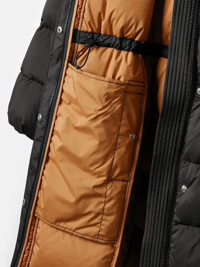 Joules Somerton 8211 Black Showerproof Down Feather Long Puffer Coat Women Raincoats