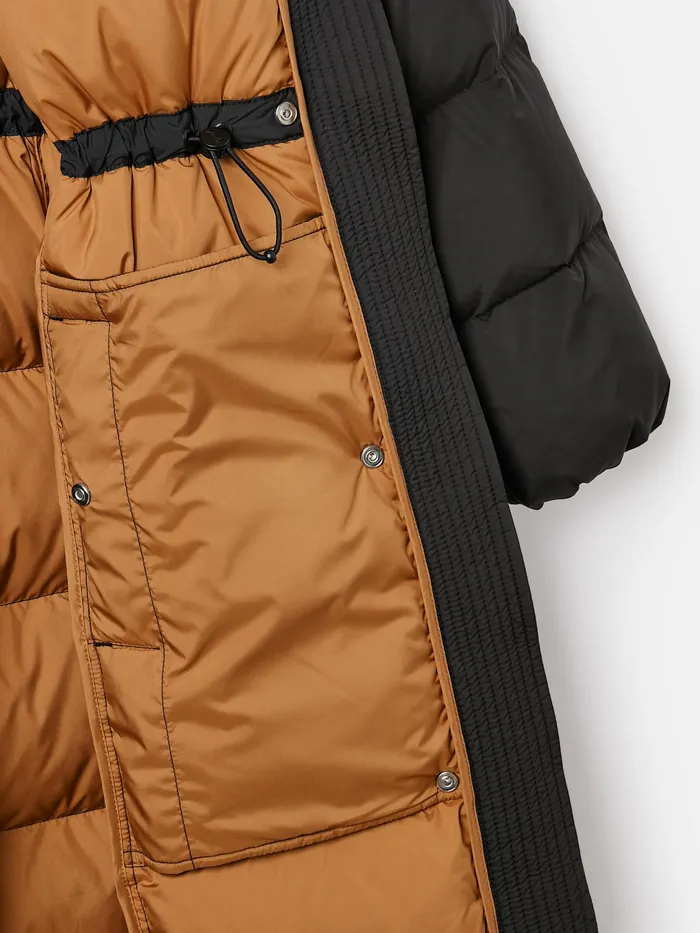 Joules Somerton 8211 Black Showerproof Down Feather Long Puffer Coat Women Raincoats