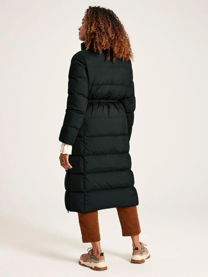 Joules Somerton 8211 Black Showerproof Down Feather Long Puffer Coat Women Raincoats