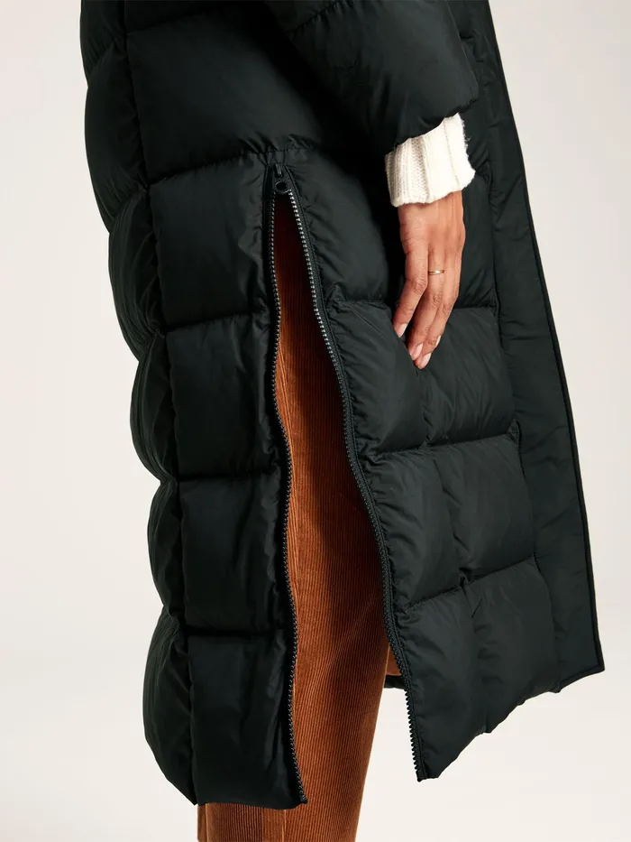 Joules Somerton 8211 Black Showerproof Down Feather Long Puffer Coat Women Raincoats