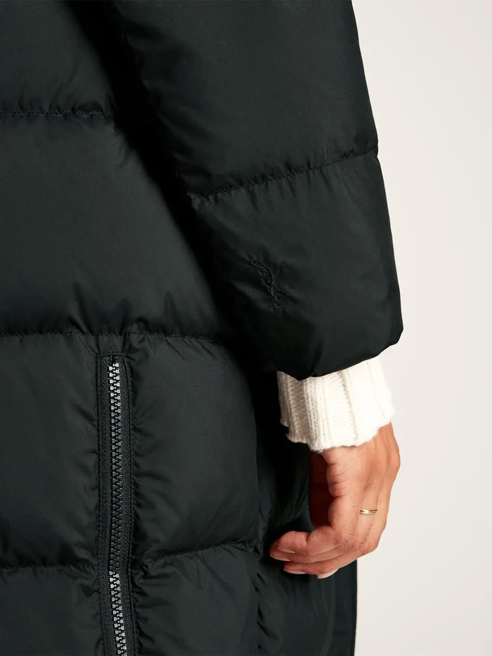 Joules Somerton 8211 Black Showerproof Down Feather Long Puffer Coat Women Raincoats