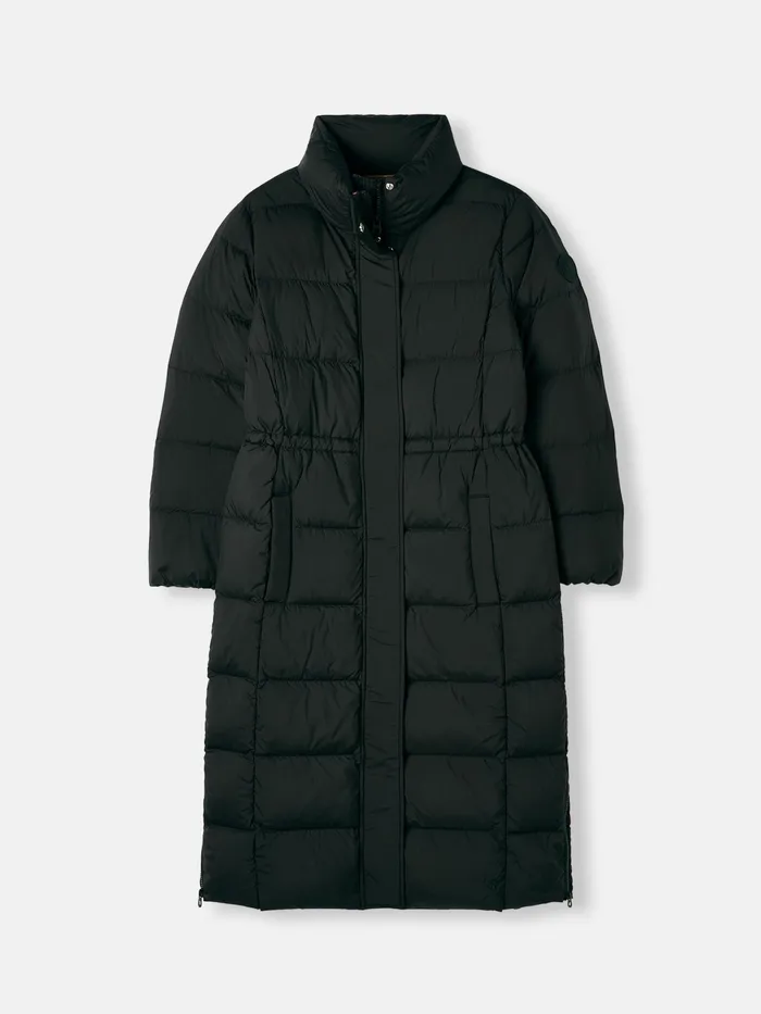 Joules Somerton 8211 Black Showerproof Down Feather Long Puffer Coat Women Raincoats
