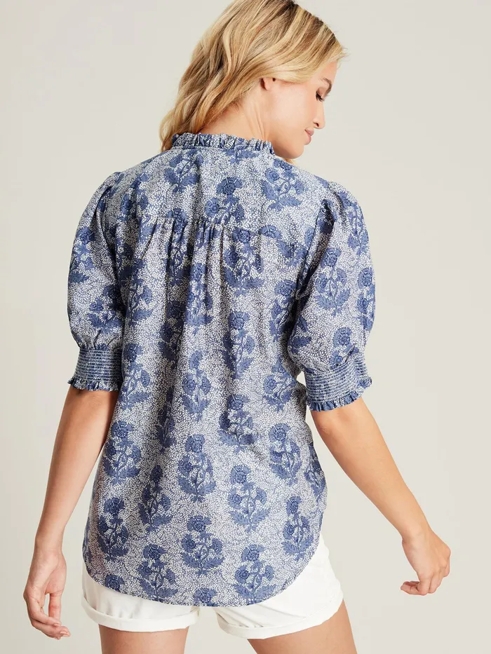 Joules Tabi 8211 Blue Pleated Bib Blouse Women Shirts and Blouses