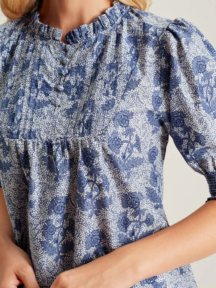 Joules Tabi 8211 Blue Pleated Bib Blouse Women Shirts and Blouses