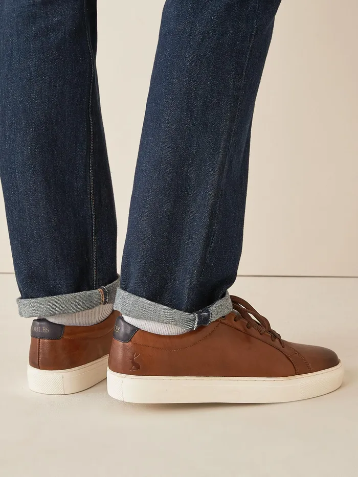 Joules Tan Brown Leather Trainers Men Trainers