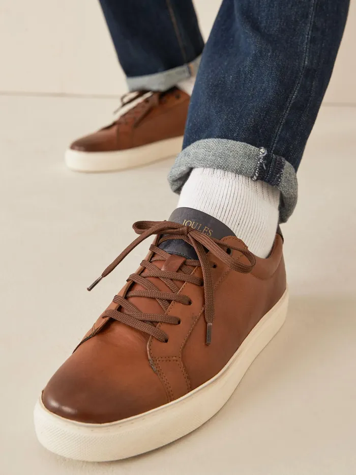 Joules Tan Brown Leather Trainers Men Trainers