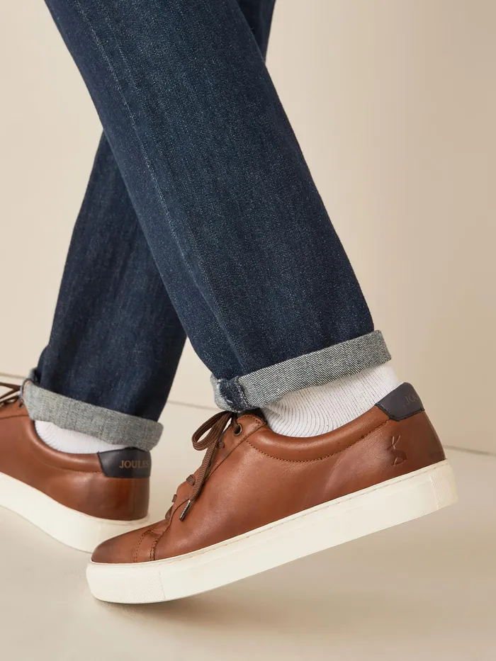 Joules Tan Brown Leather Trainers Men Trainers