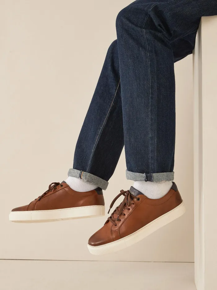 Joules Tan Brown Leather Trainers Men Trainers