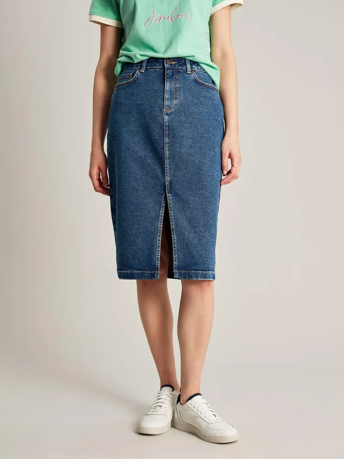 Joules Taylor 8211 Blue Denim Front Split Skirt Women Skirts