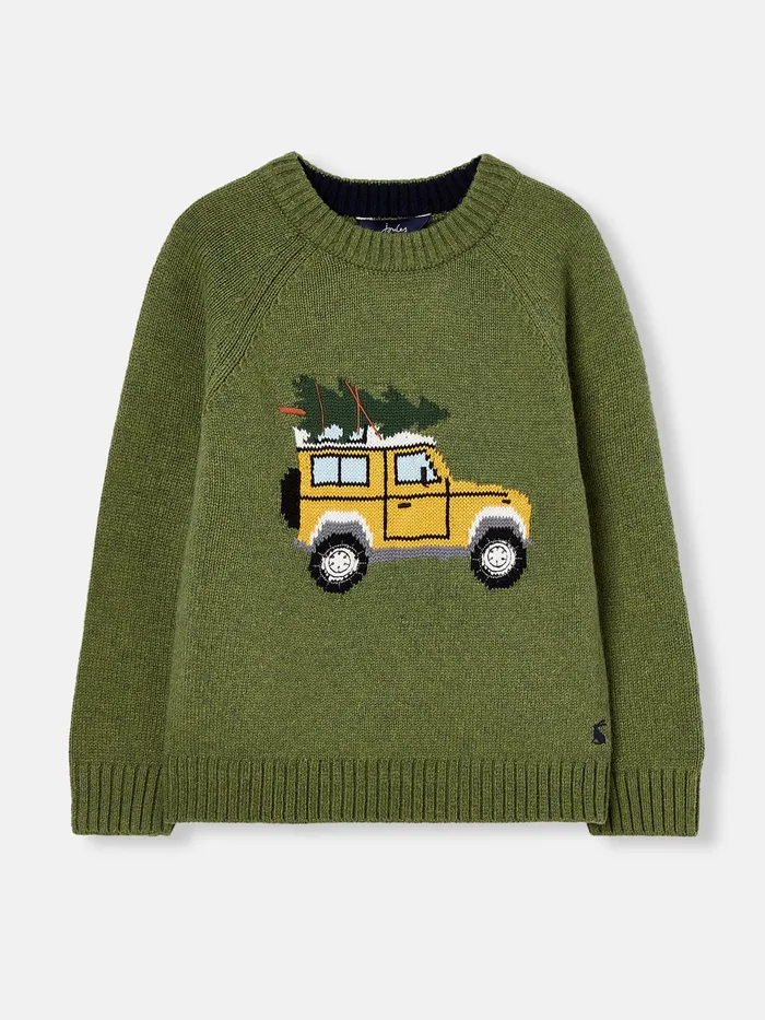 Joules The Cracking Knit 8211 Green Festive Knitted Jumper Boys Knitwear