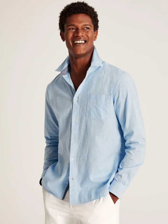 Joules Tilford 8211 Blue Linen Blend Houndstooth Classic Fit Shirt Men Shirts