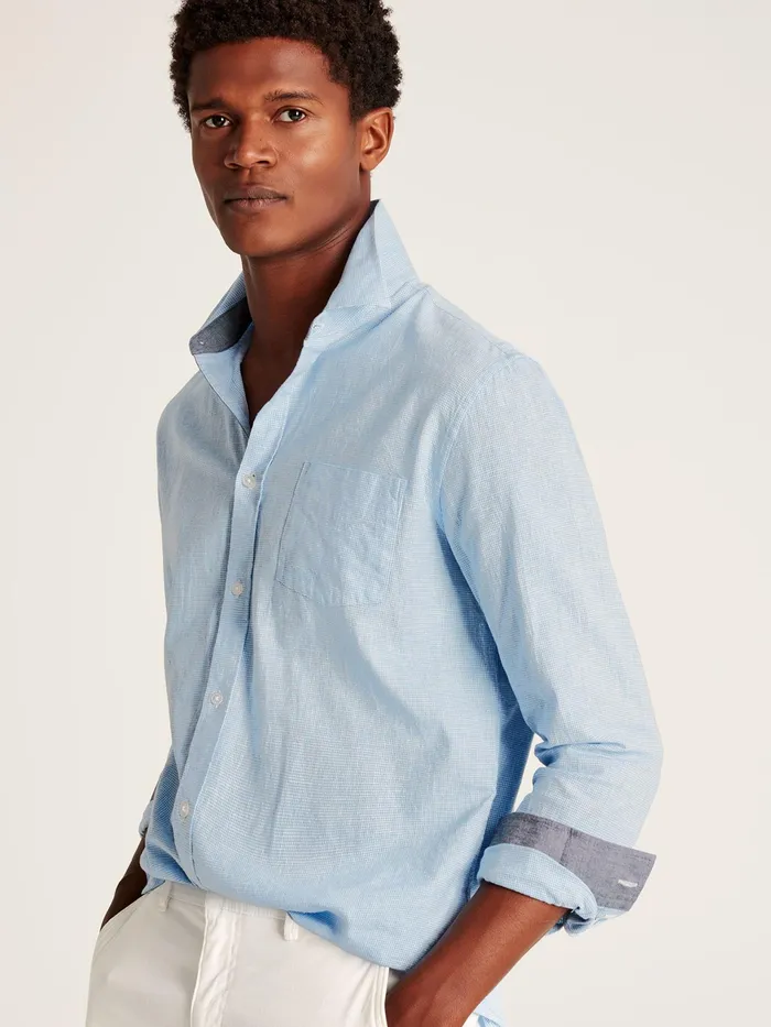 Joules Tilford 8211 Blue Linen Blend Houndstooth Classic Fit Shirt Men Shirts