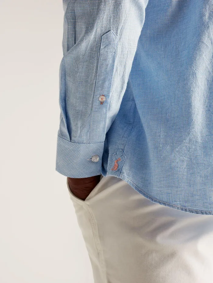 Joules Tilford 8211 Blue Linen Blend Houndstooth Classic Fit Shirt Men Shirts