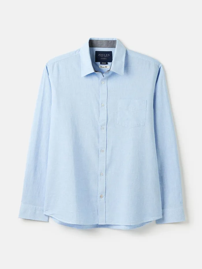 Joules Tilford 8211 Blue Linen Blend Houndstooth Classic Fit Shirt Men Shirts