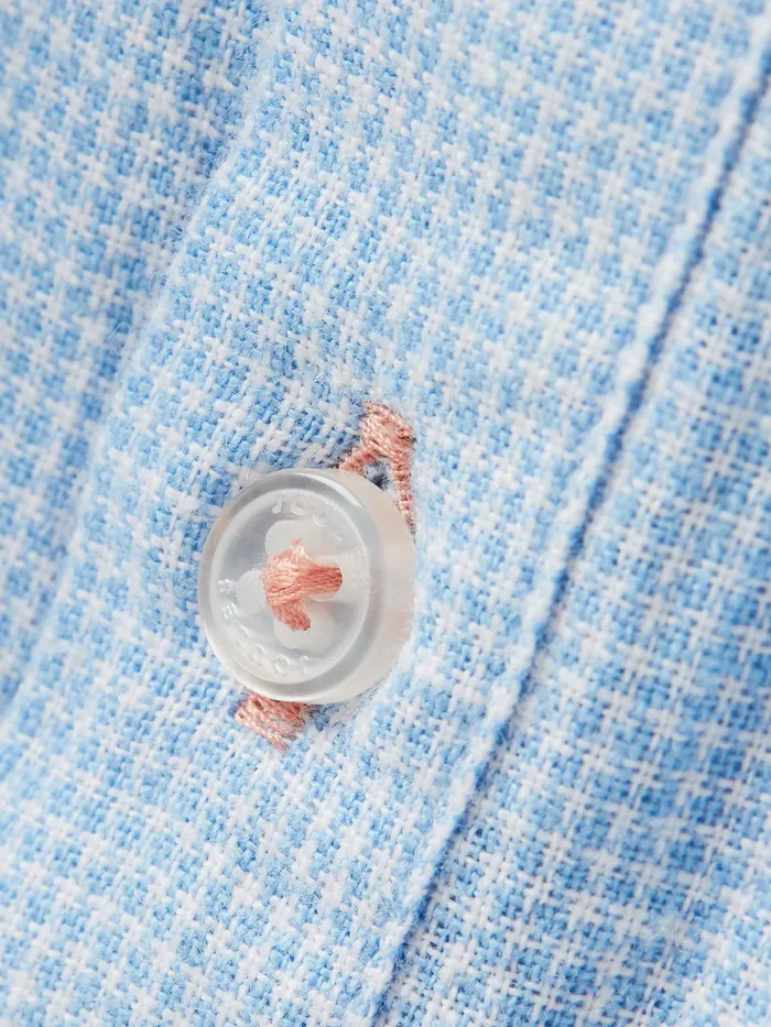Joules Tilford 8211 Blue Linen Blend Houndstooth Classic Fit Shirt Men Shirts