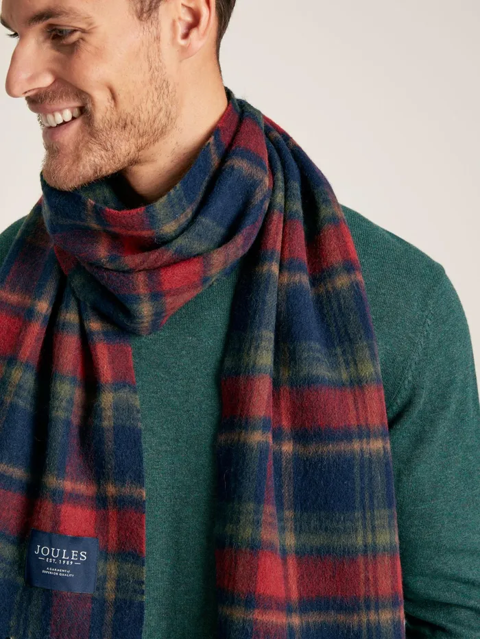 Joules Tytherton 8211 RedNavy Wool Scarf Men Hats Gloves and Scarves