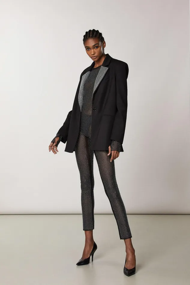 Jumpsuits Women Patrizia Pepe LongSleeved Tulle Jumpsuit Black and Crystal