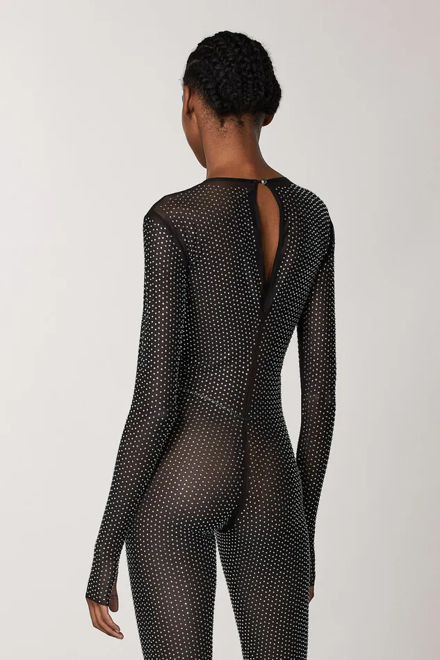 Jumpsuits Women Patrizia Pepe LongSleeved Tulle Jumpsuit Black and Crystal