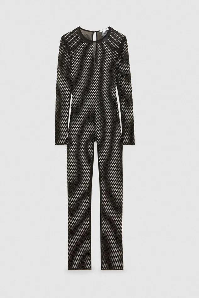Jumpsuits Women Patrizia Pepe LongSleeved Tulle Jumpsuit Black and Crystal