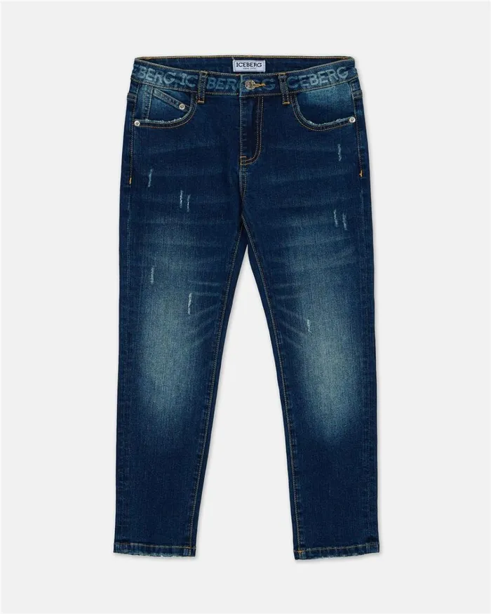 Kids BOY FW24 Iceberg Stonewashed Blue 5pocket Jeans With Logo