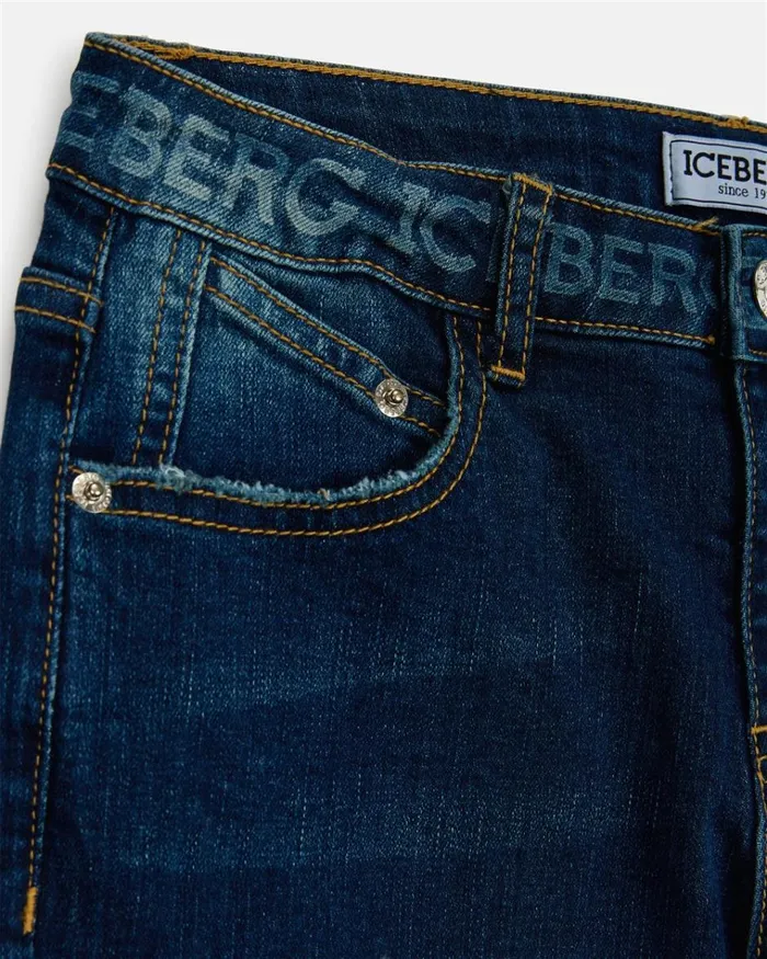 Kids BOY FW24 Iceberg Stonewashed Blue 5pocket Jeans With Logo Kids BOY FW24 Iceberg Stonewashed Blue 5pocket Jeans With Logo