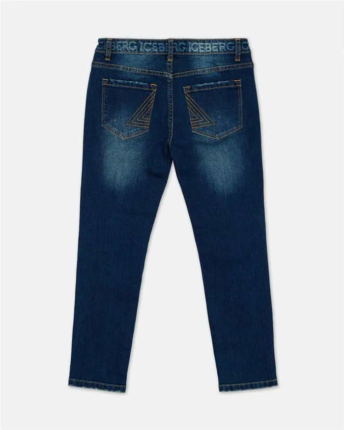 Kids BOY FW24 Iceberg Stonewashed Blue 5pocket Jeans With Logo Kids BOY FW24 Iceberg Stonewashed Blue 5pocket Jeans With Logo