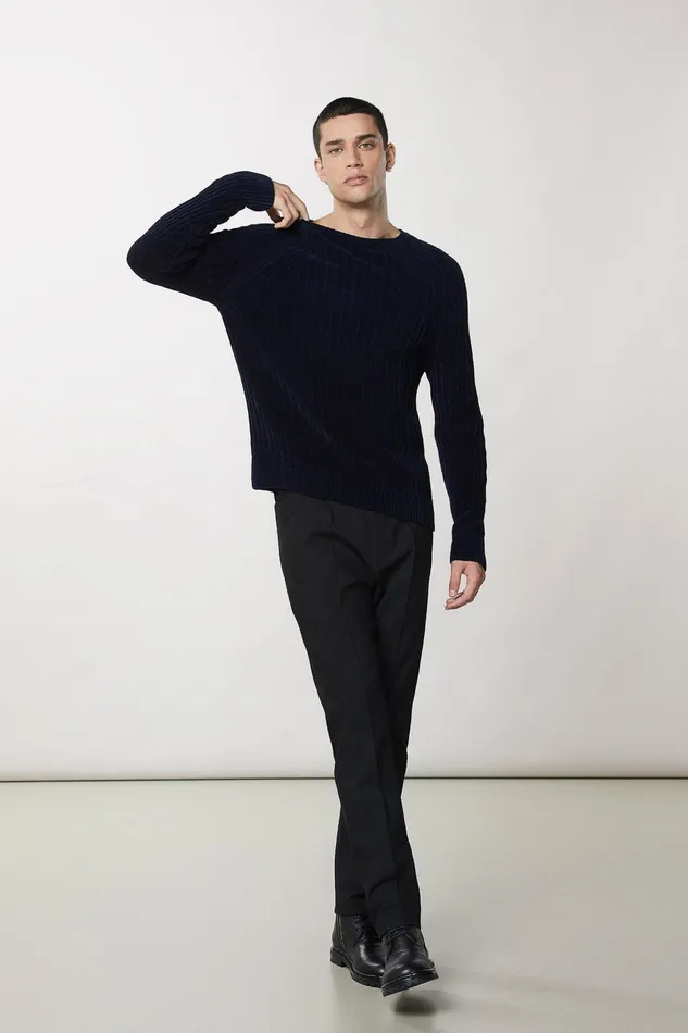 Knitwear Men Patrizia Pepe LongSleeved Ribbed Sweater Royal Navyblue