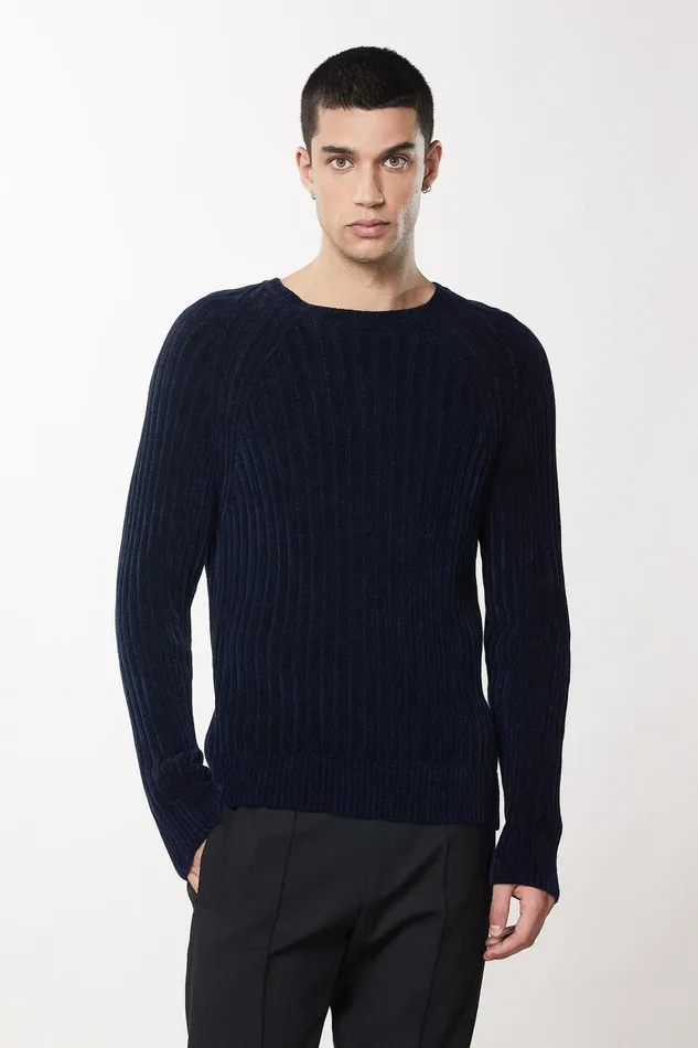 Knitwear Men Patrizia Pepe LongSleeved Ribbed Sweater Royal Navyblue
