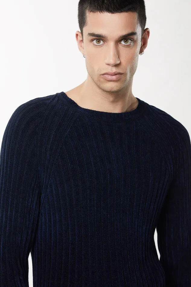 Knitwear Men Patrizia Pepe LongSleeved Ribbed Sweater Royal Navyblue