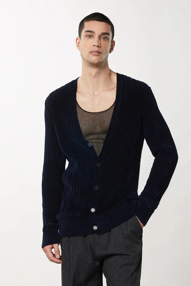 Knitwear Men Patrizia Pepe Viscose Blend Cardigan Royal Navyblue