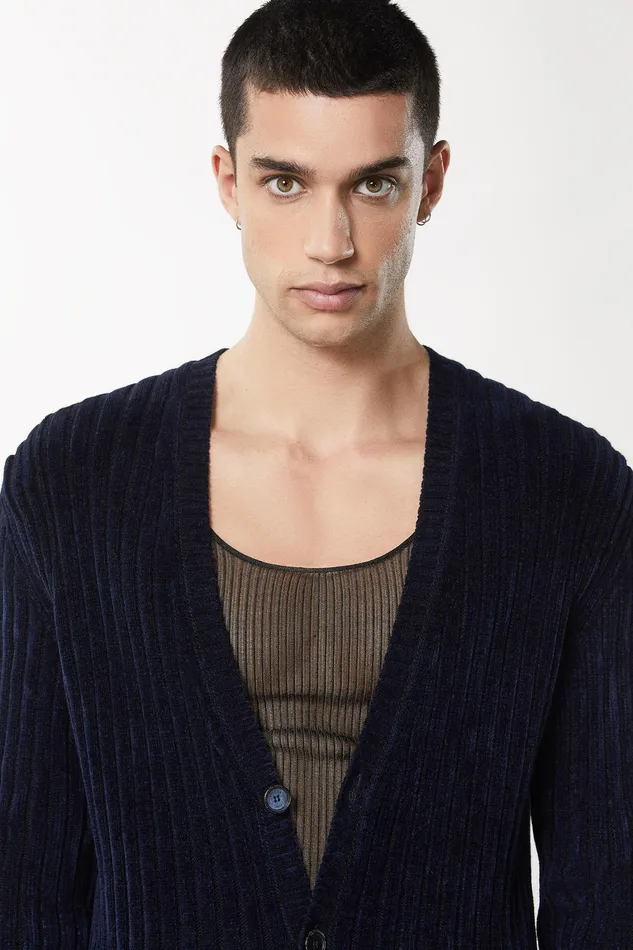 Knitwear Men Patrizia Pepe Viscose Blend Cardigan Royal Navyblue