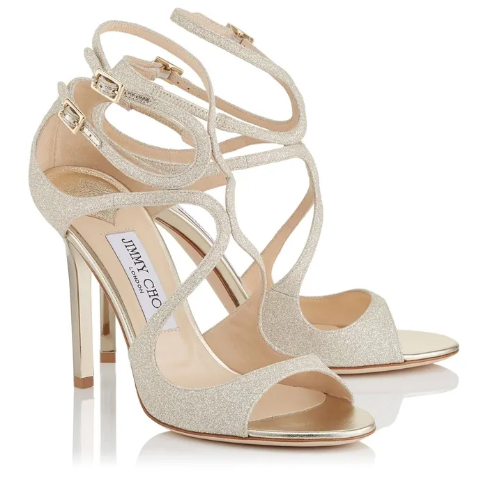 Lang Platinum Ice Dusty Glitter Sandals Platinum Ice Women JIMMY CHOO Bridal Shoes