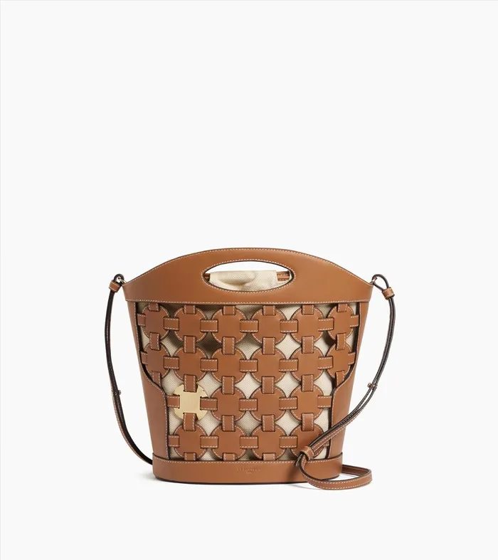 Le Tanneur Bucket Bags Women Bucket Bag In Cotton Canvas And Smooth Leather Brown Tan Le Tanneur Bucket Bags Women Bucket Bag In Cotton Canvas And Smooth Leather Brown Tan