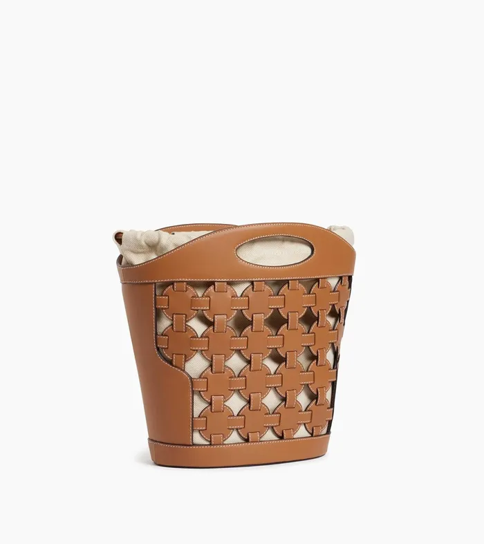Le Tanneur Bucket Bags Women Bucket Bag In Cotton Canvas And Smooth Leather Brown Tan
