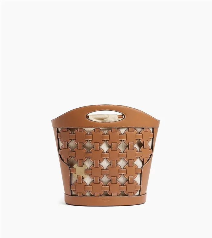 Le Tanneur Bucket Bags Women Bucket Bag In Cotton Canvas And Smooth Leather Brown Tan