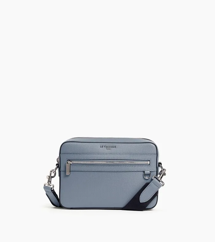Le Tanneur Crossbody Bags Men Small Shoulder Bag In Signature T Leather Clay Blue Le Tanneur Crossbody Bags Men Small Shoulder Bag In Signature T Leather Clay Blue
