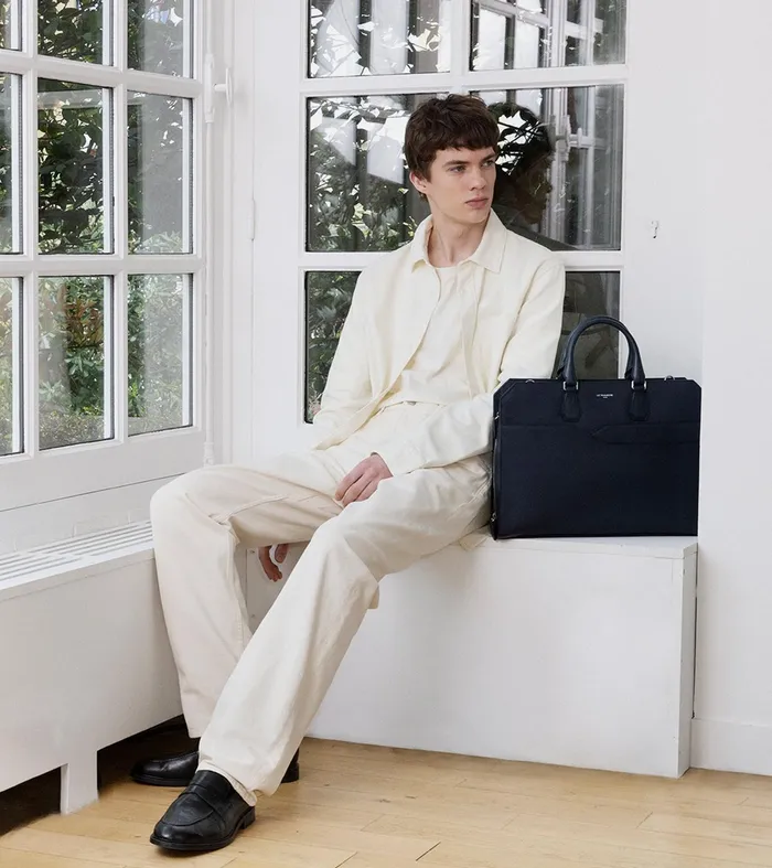 Le Tanneur Document Holders and Briefcases MenWomen Slim 15034 Briefcase In Cross Grain Leather Twilight Blue