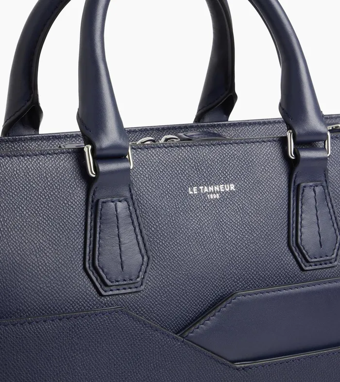 Le Tanneur Document Holders and Briefcases MenWomen Slim 15034 Briefcase In Cross Grain Leather Twilight Blue