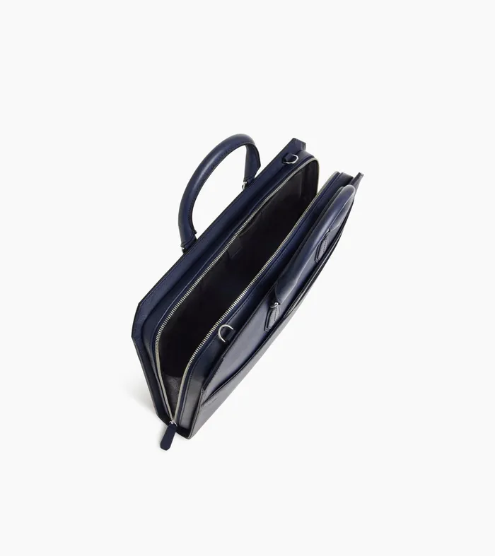 Le Tanneur Document Holders and Briefcases MenWomen Slim 15034 Briefcase In Cross Grain Leather Twilight Blue